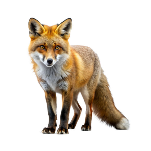 a red fox standing up against a white background