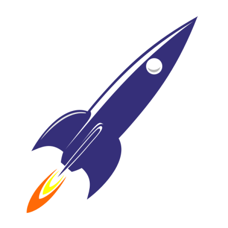 a blue and orange rocket with a white background
