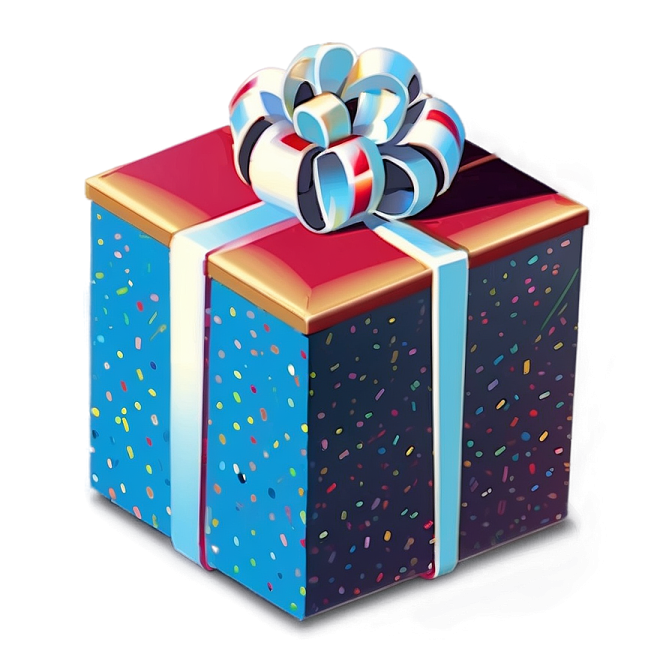 a blue gift box with a red and white bow