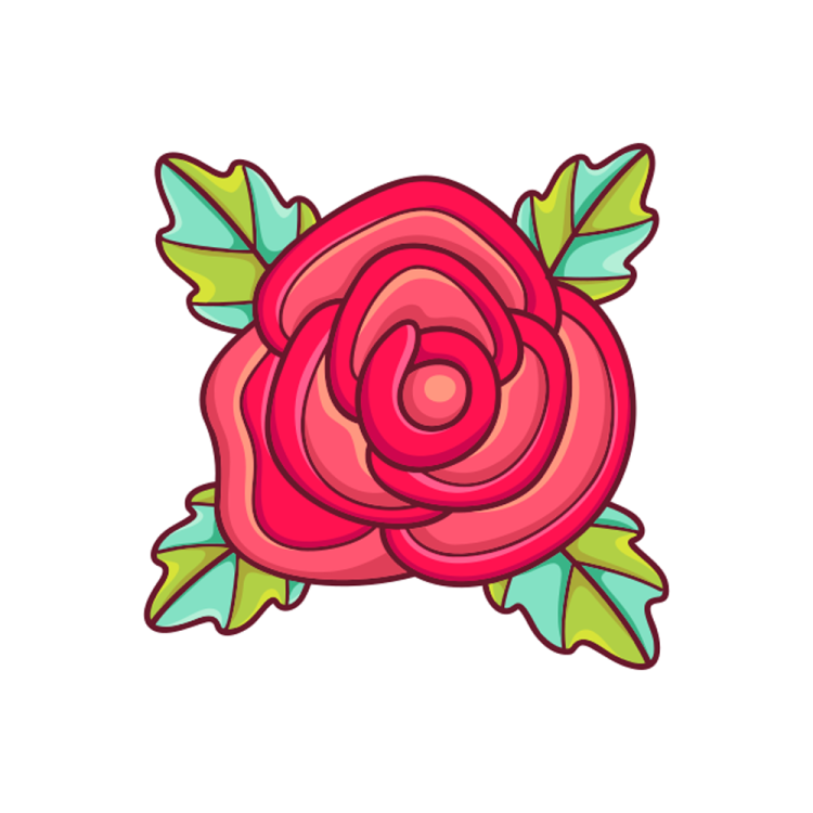 a red rose with green leaves on it
