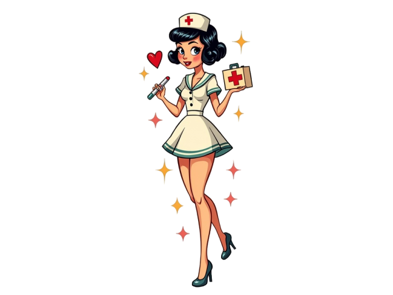 a cartoon nurse with a heart on her chest