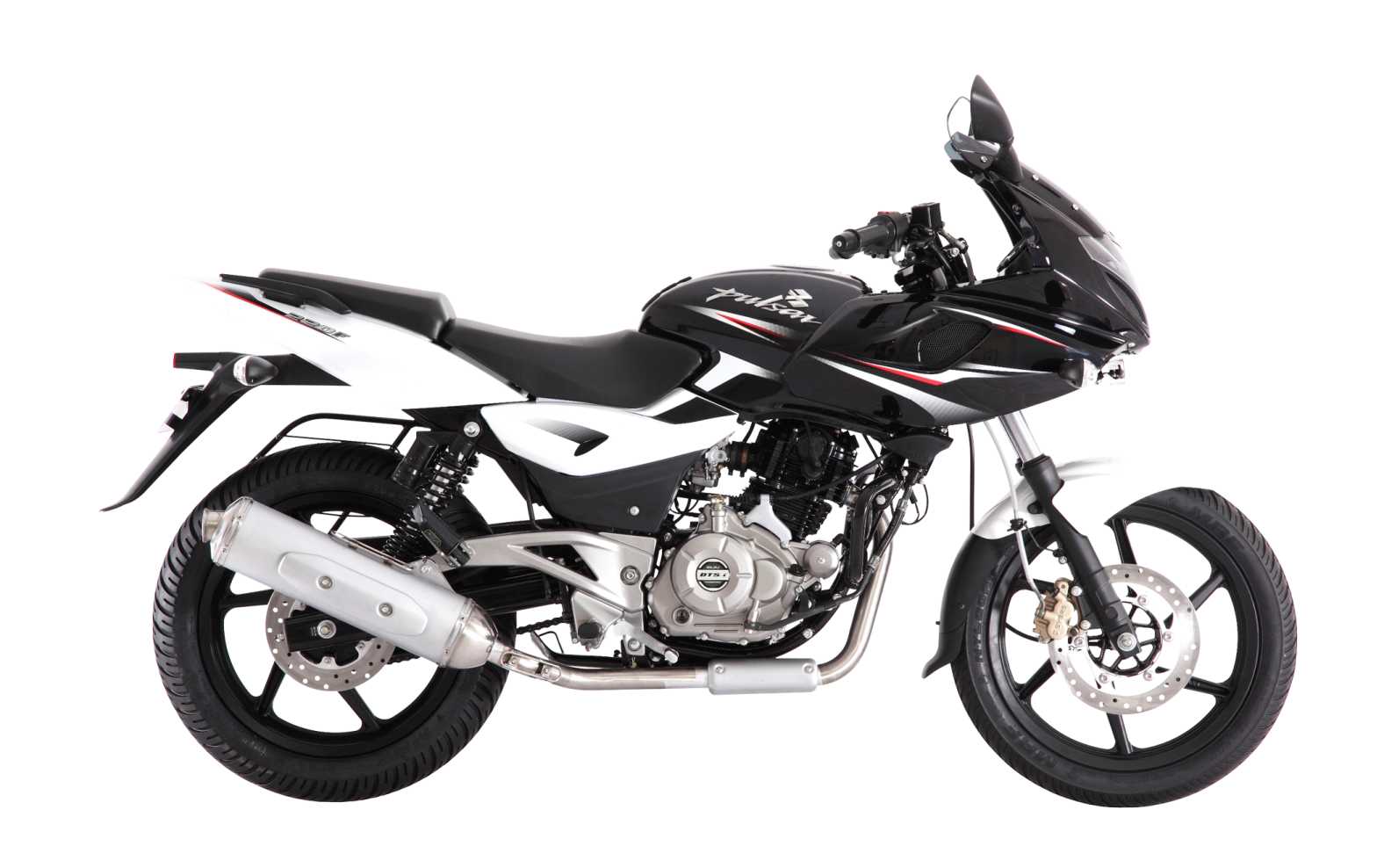 a black and white motorcycle on a white background