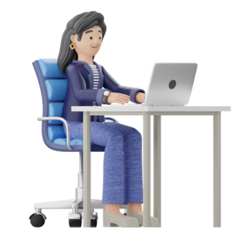a woman sitting at a desk with her laptop