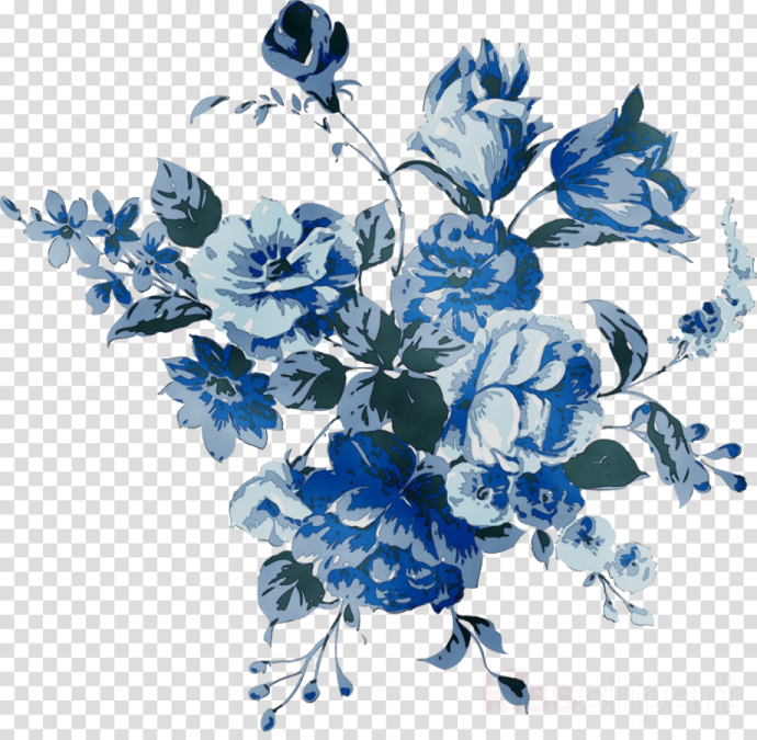 a bouquet of blue flowers on a transparent background