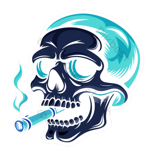 a skull with a cigarette in its mouth