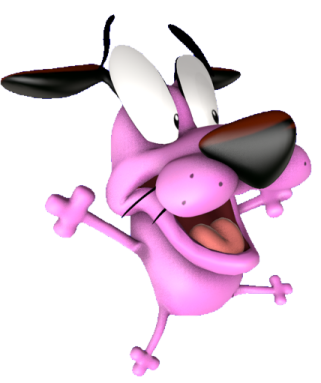 a cartoon dog running with its mouth open