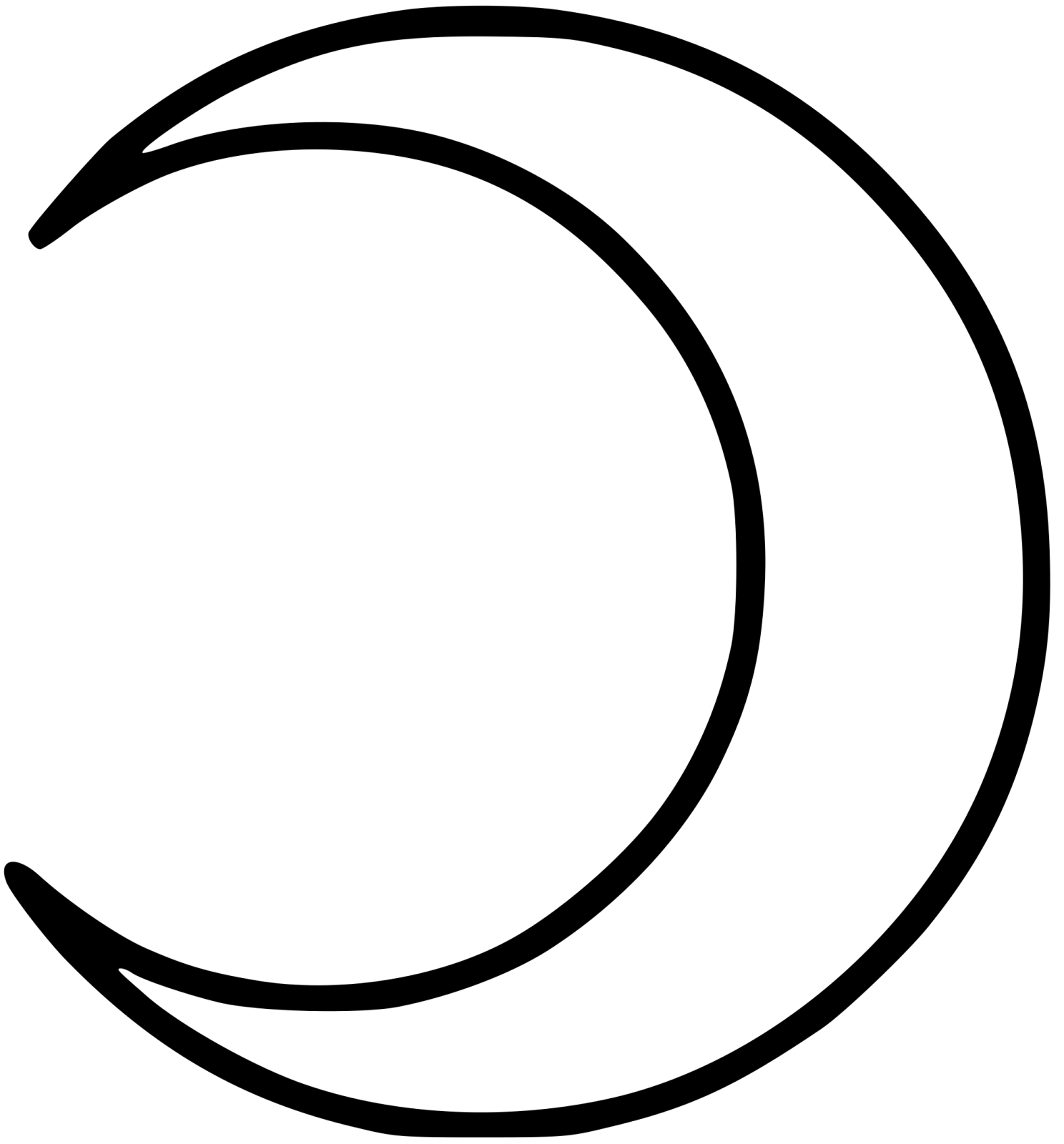 a black and white drawing of a crescent