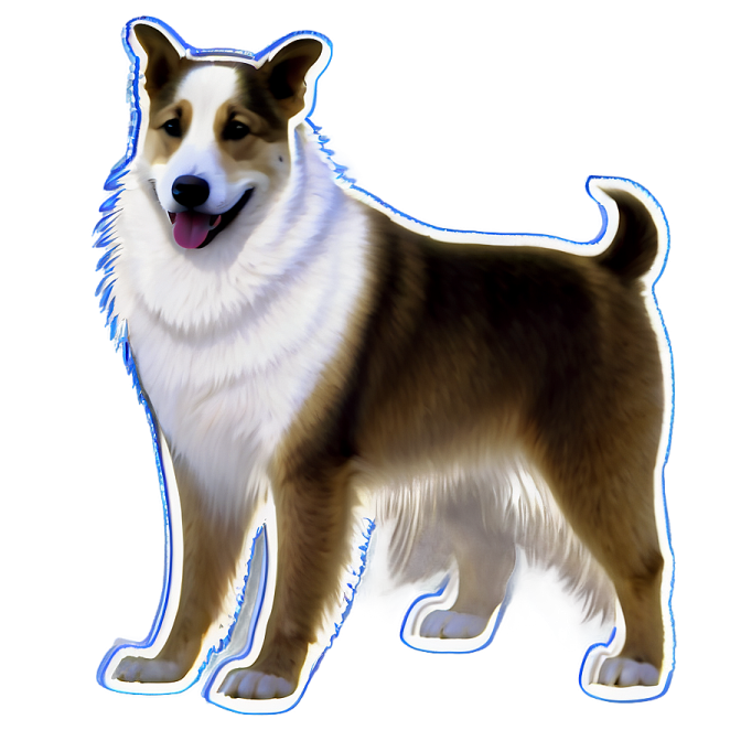 a brown and white dog standing on a white background