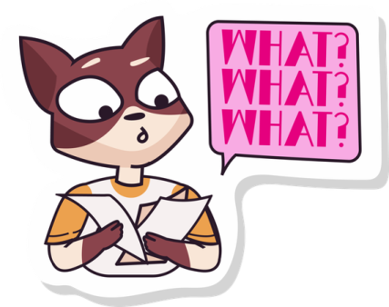 a cat with a speech bubble that says what what?