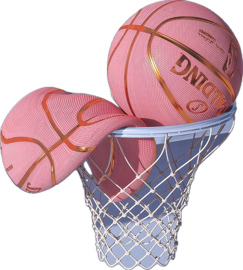 a pair of pink basketball balls in a net