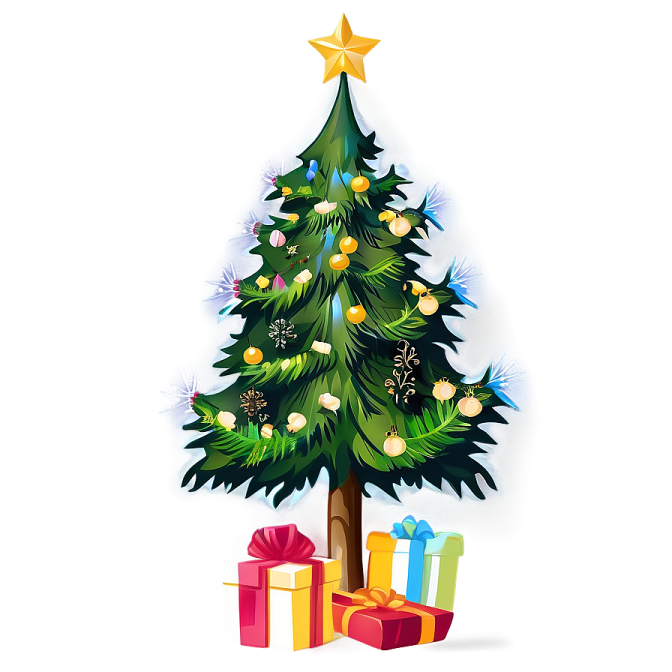 a christmas tree with presents around it