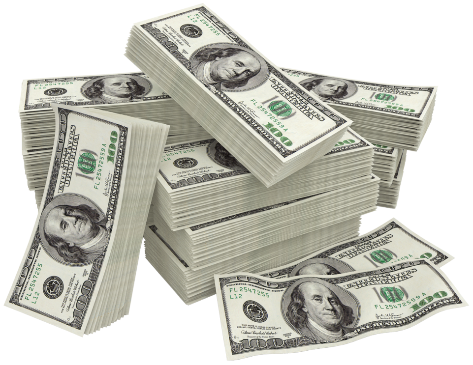 a pile of money on a white background