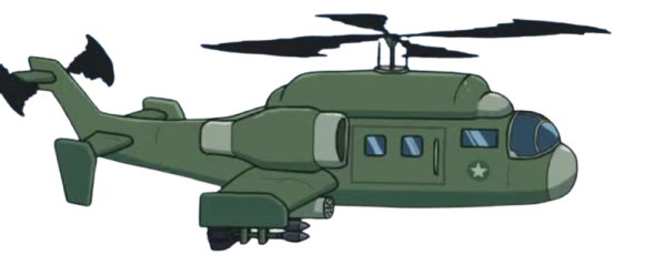 a green helicopter flying through the air