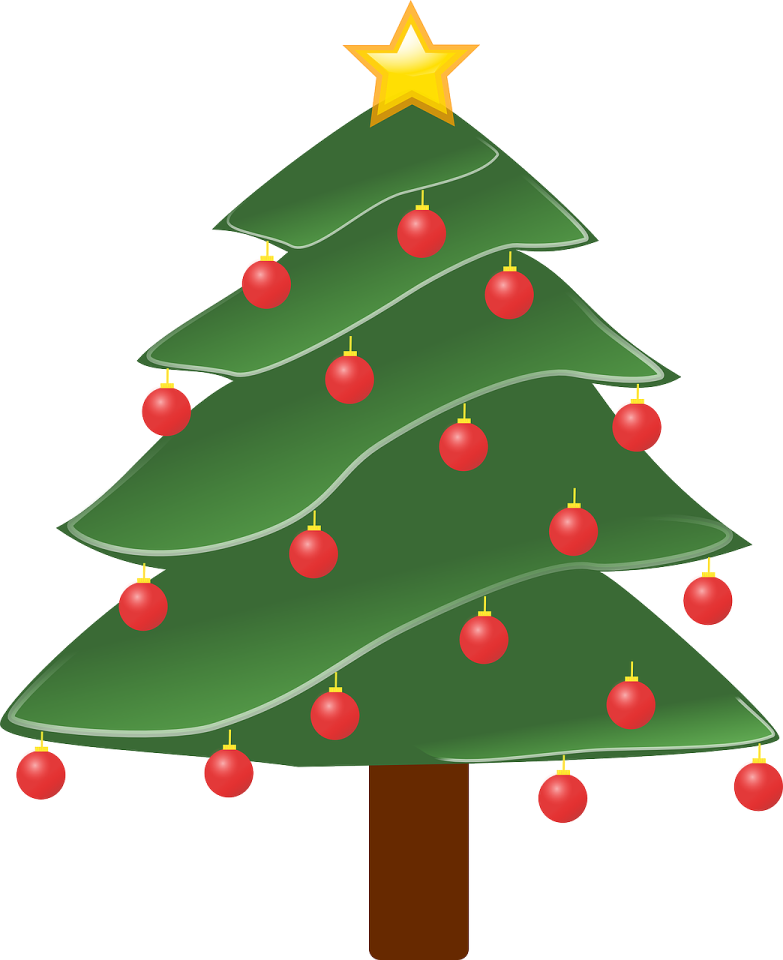 a christmas tree with red balls on it