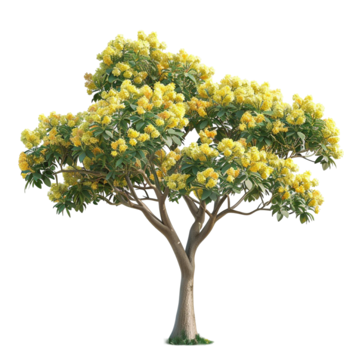 a yellow flowering tree on a white background