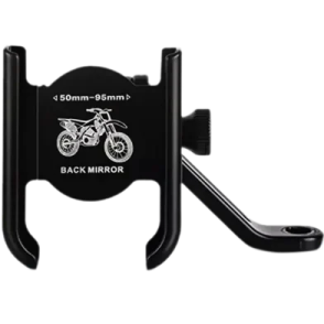 a black bike phone holder with a motorcycle logo