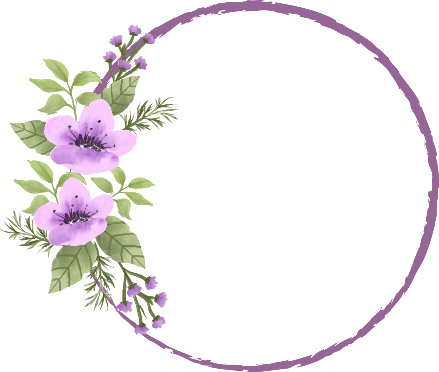 a circle with purple flowers on it