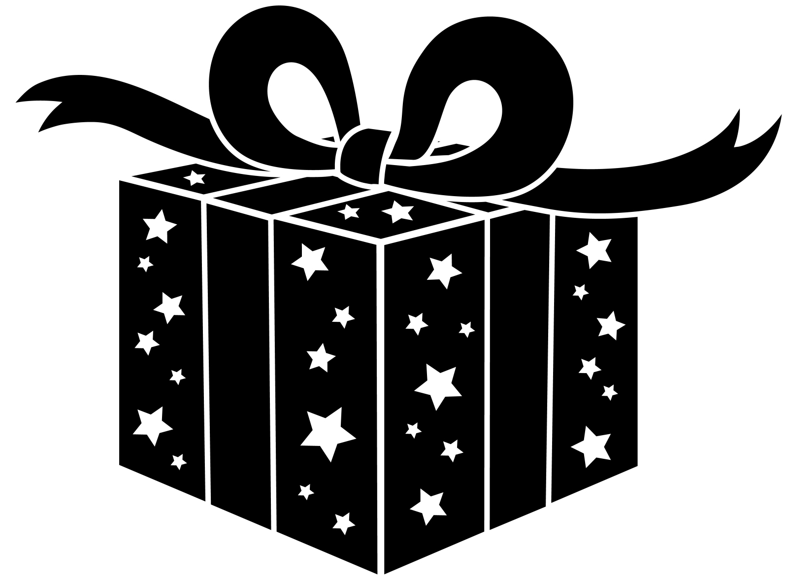 a black and white gift box with stars