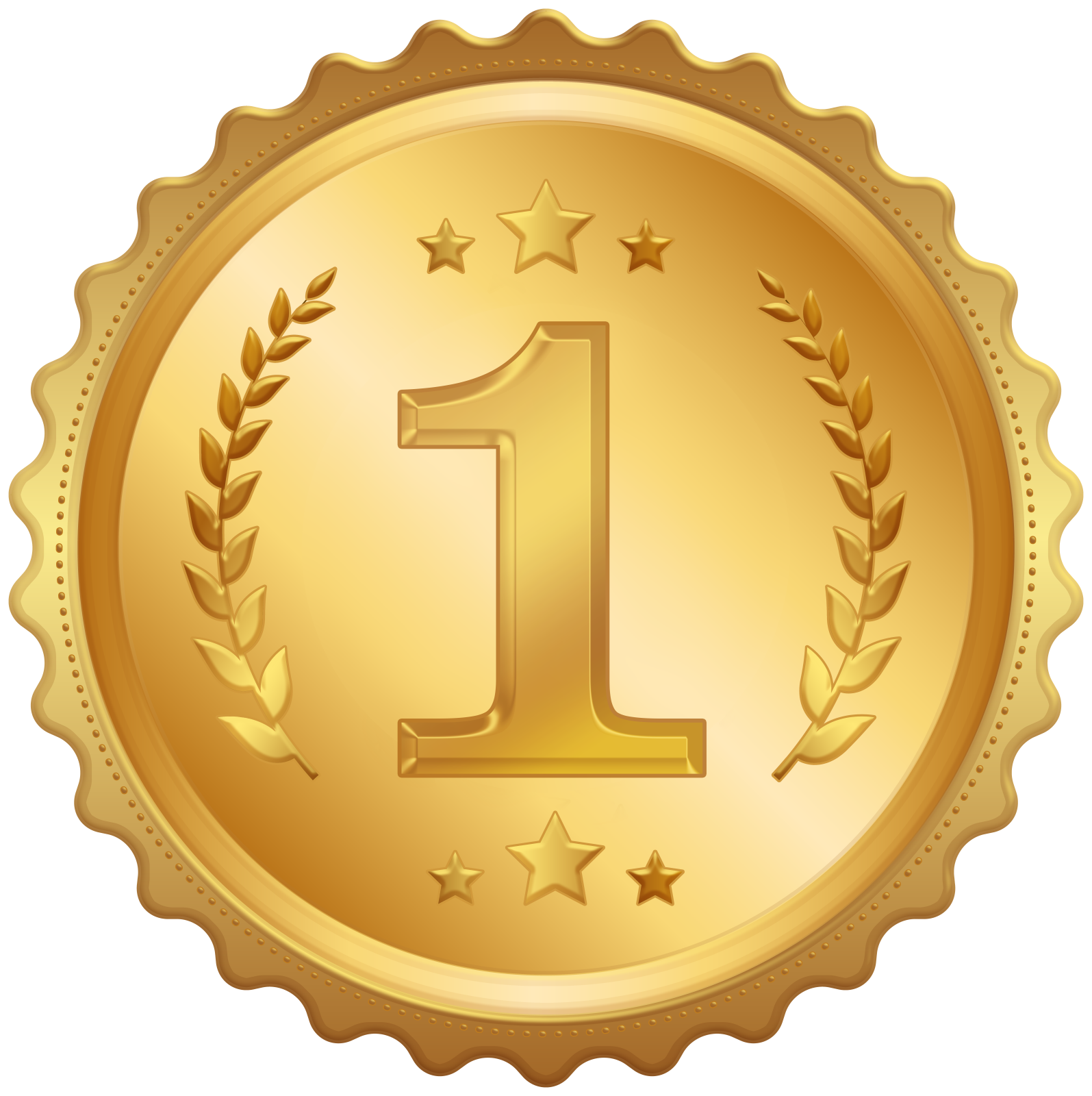 a gold medal with the number one on it