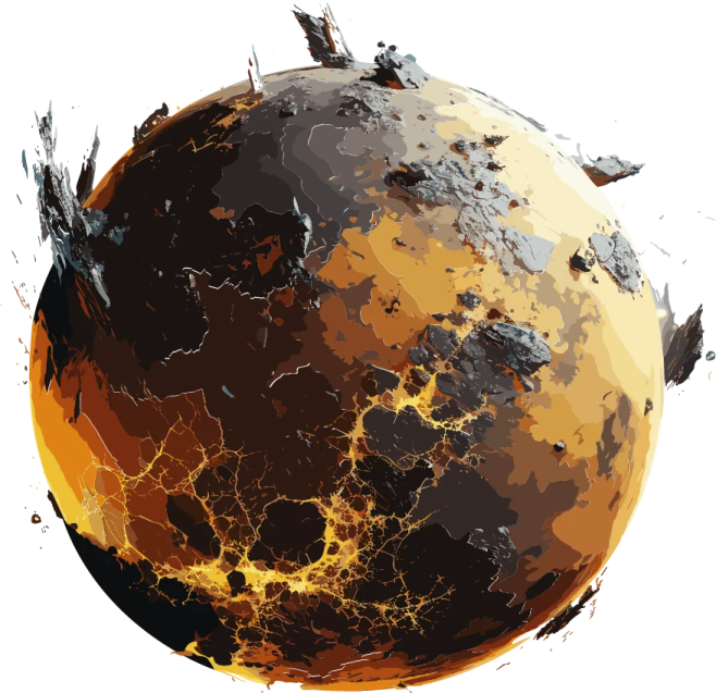 an orange and black planet with a white background