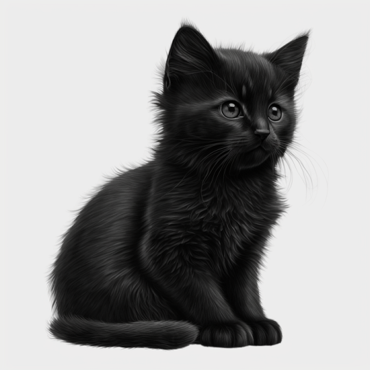 a black kitten sitting down on the floor