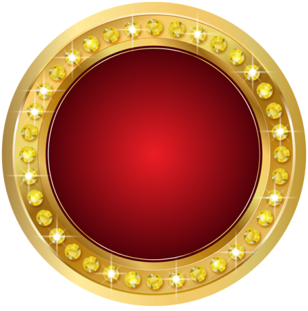 a red button with gold stars on it
