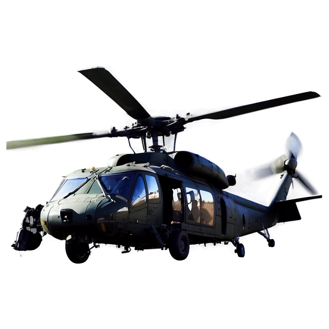 a military helicopter flying in the sky