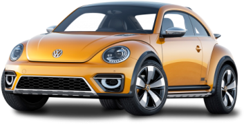 a yellow volkswagen beetle parked on a white background