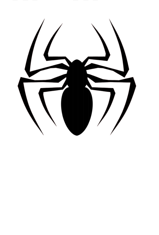 a black and white spider logo on a white background