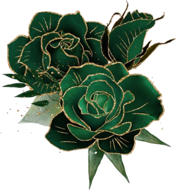a green rose with gold accents