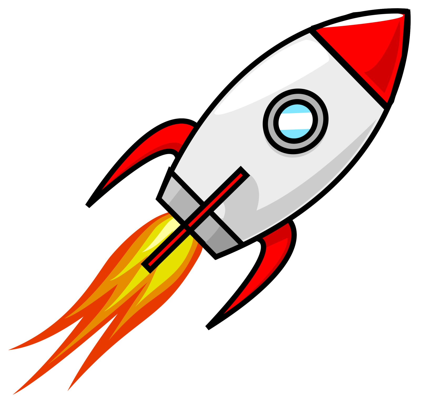 a cartoon rocket with a red and yellow tail