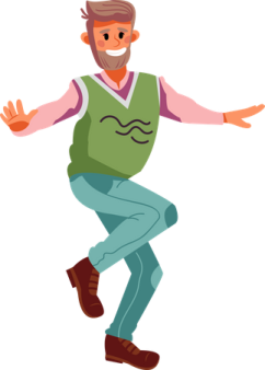 a man in a green vest is dancing