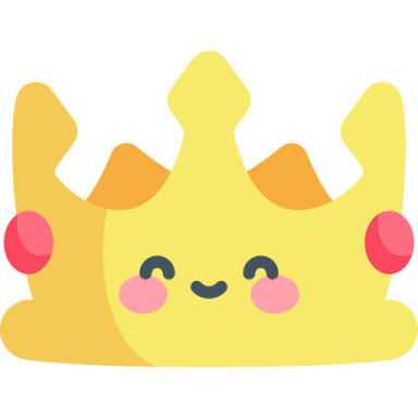 a yellow crown with pink cheeks and eyes