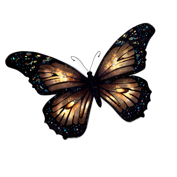 a black and brown butterfly on a white background