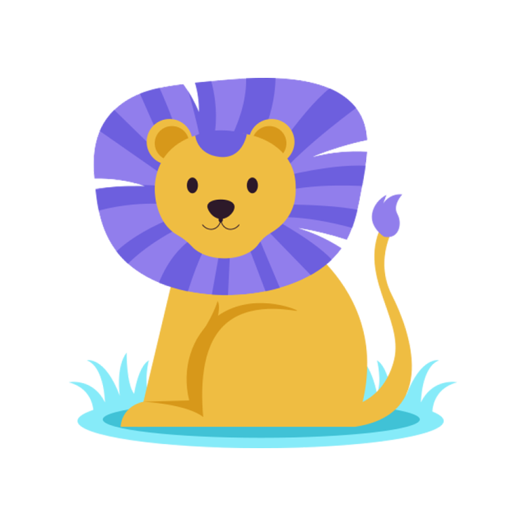 a cartoon lion sitting in the grass