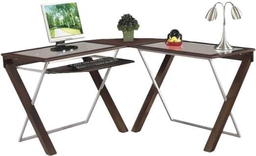 a computer desk with a laptop on top