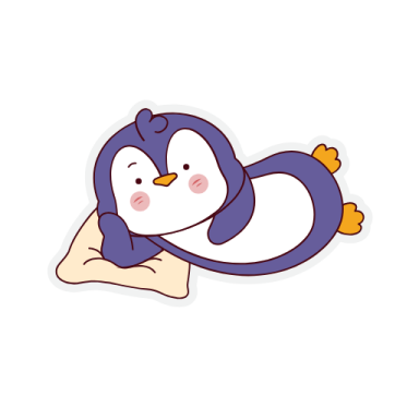 a cartoon penguin sleeping on its back