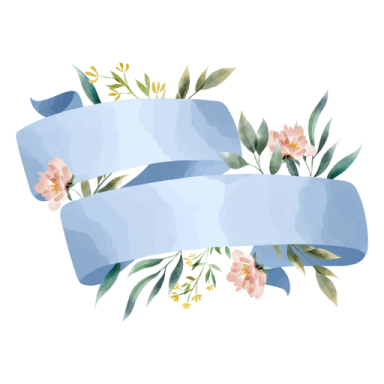 a blue ribbon with flowers on it