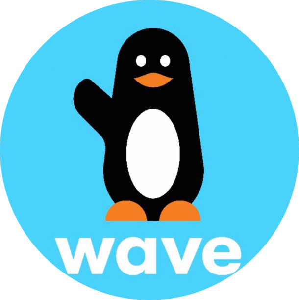 a penguin with the word wave on it
