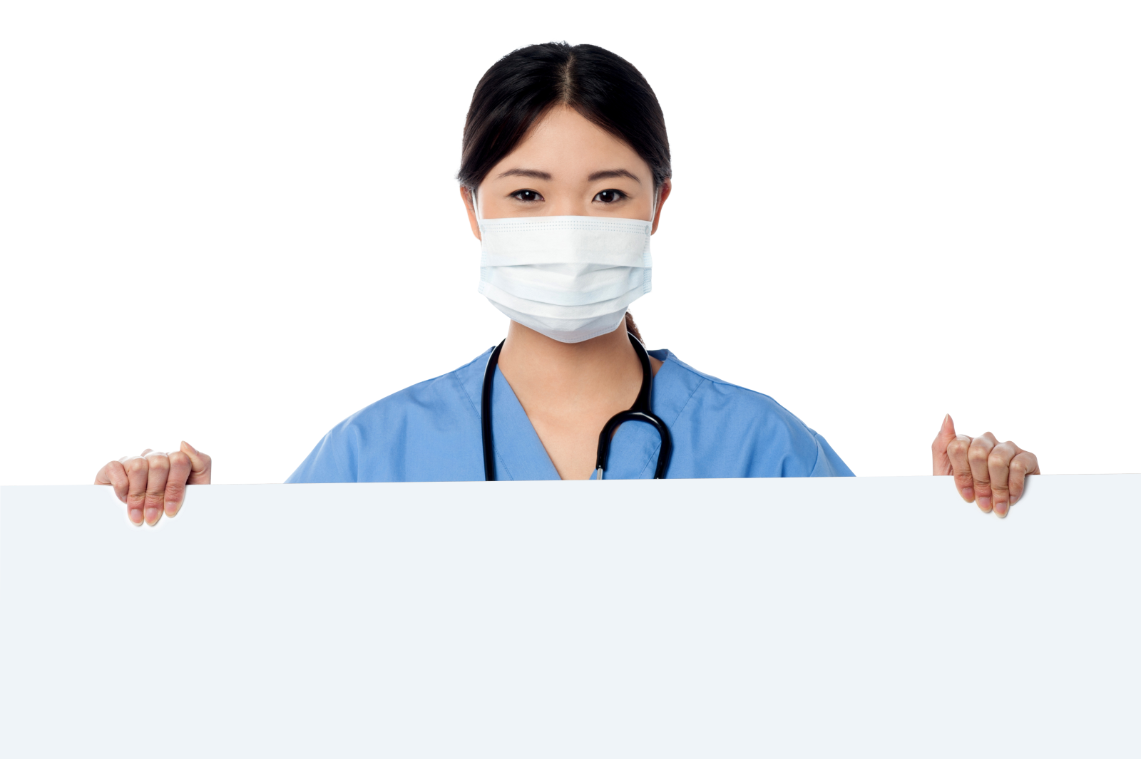 a woman wearing a face mask and holding a white sign