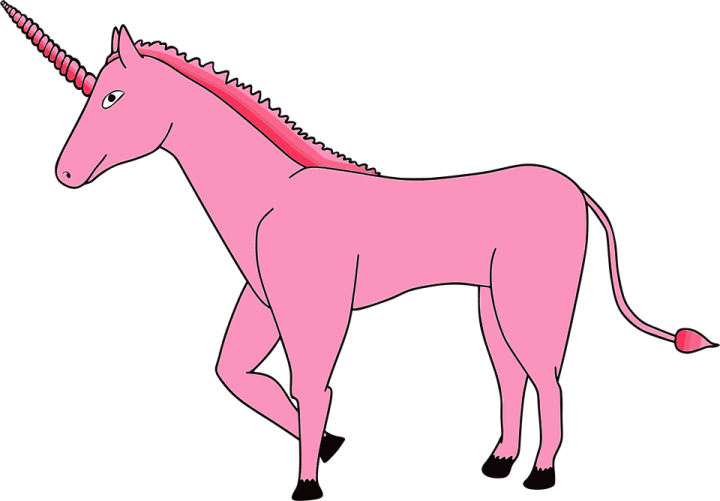 a pink unicorn standing on its hinds