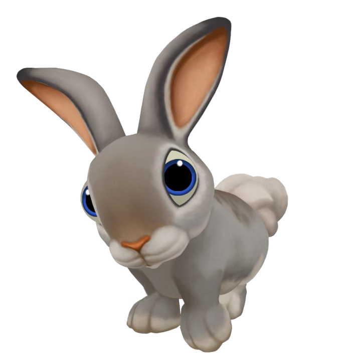 a cartoon rabbit with blue eyes and brown ears
