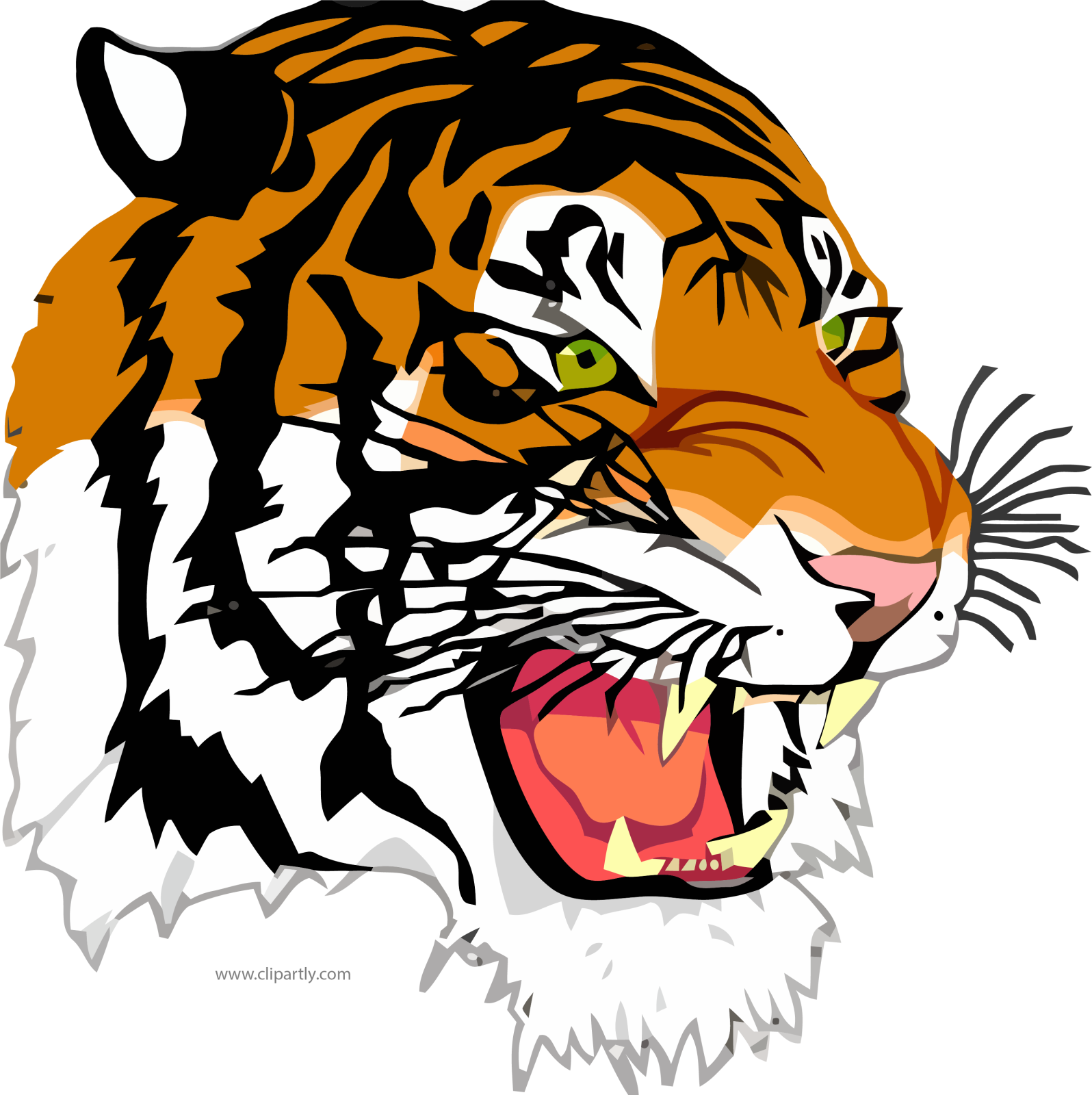 a tiger's head with its mouth open