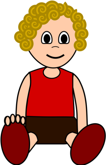 a boy with blonde hair and red shirt sitting down