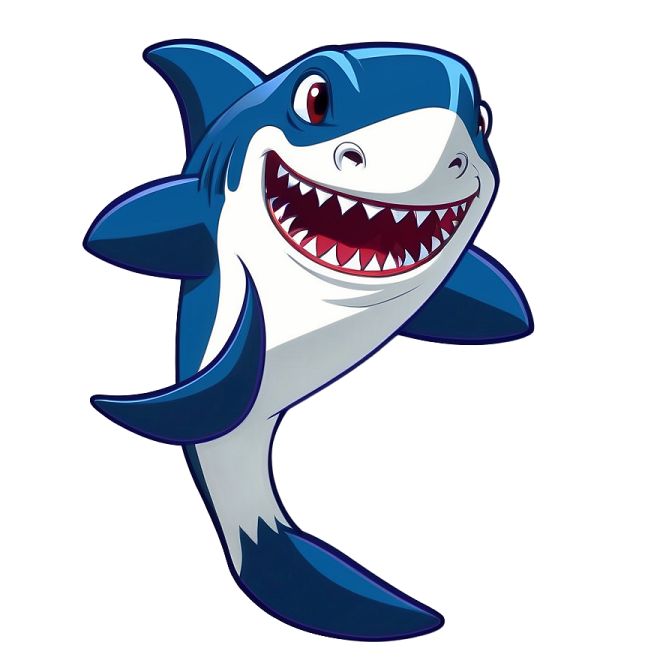 a cartoon shark with its mouth open
