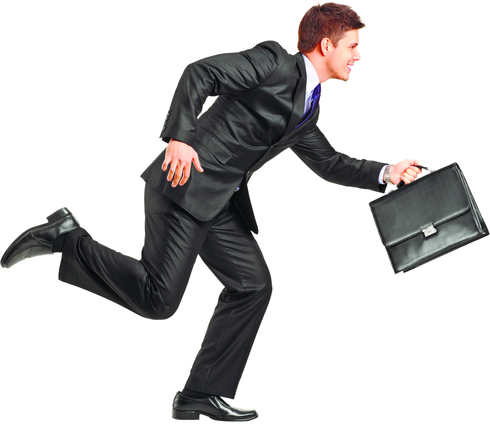 a man in a suit is running with a briefcase