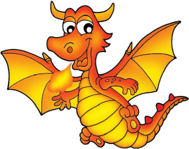 a cartoon dragon with orange wings