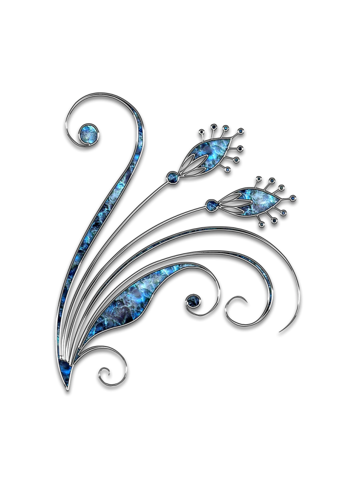 a blue and white floral design with swirls