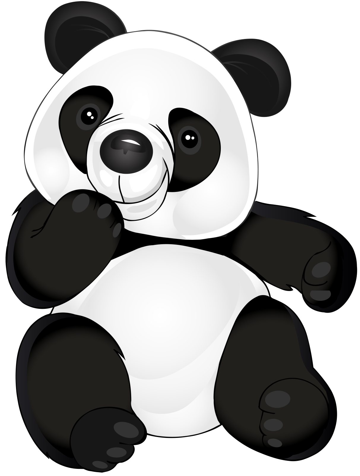 a black and white panda bear sitting on the ground