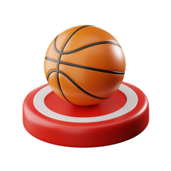 a basketball ball sitting on top of a red stand